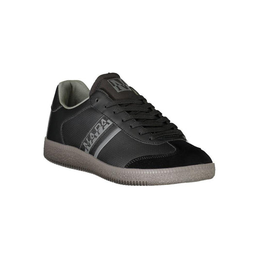 Napapijri black polyester sneaker with contrast details and logo, featuring sports laces and casual design.