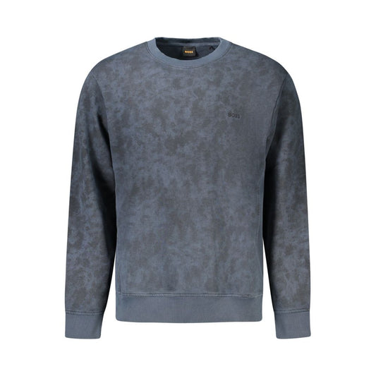 Hugo Boss Blue Cotton Men Sweater with long sleeves and iconic logo embroidery, designed for unmatched style and comfort.