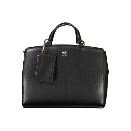 Tommy Hilfiger black polyethylene women's handbag with sleek design, two handles, and versatile strap for stylish functionality.