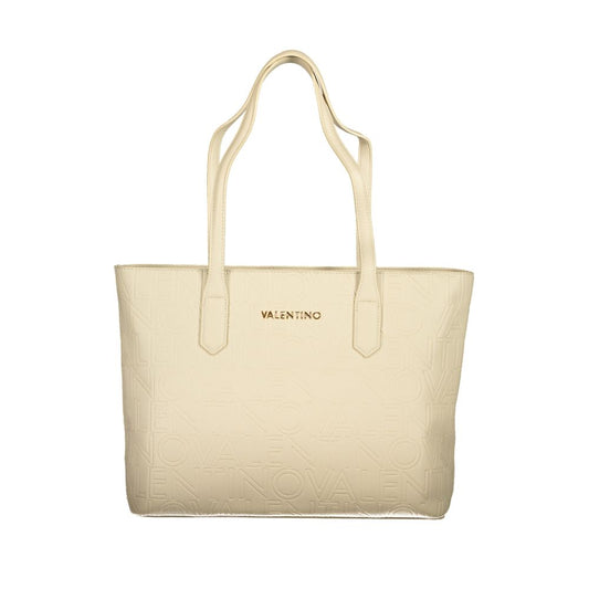 Valentino beige polyethylene handbag with two handles, zip closure, internal pockets, and logo detailing.