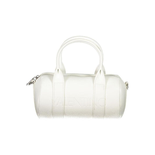 Valentino white polyethylene handbag with dual handles and adjustable straps, featuring logo and zip closure, made from recycled material.