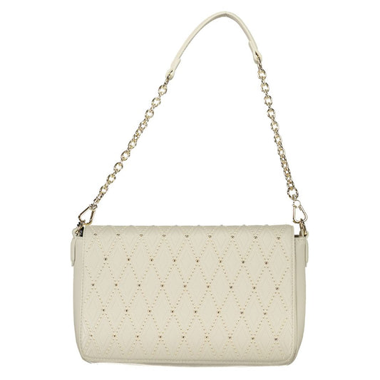 Valentino white polyethylene handbag with chain shoulder handle and adjustable strap, featuring internal pockets and logo detailing.