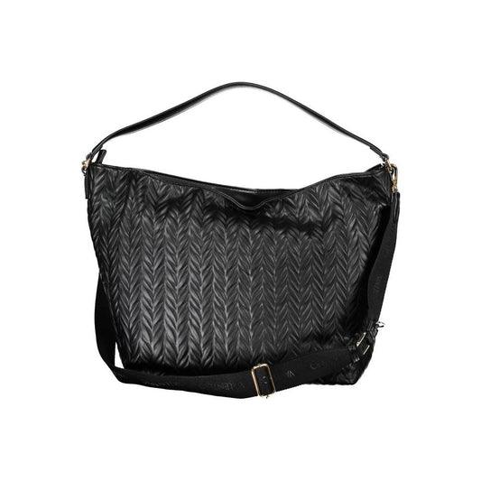 Valentino black polyethylene handbag with one handle, adjustable strap, removable pochette, phone holder, and logo details.