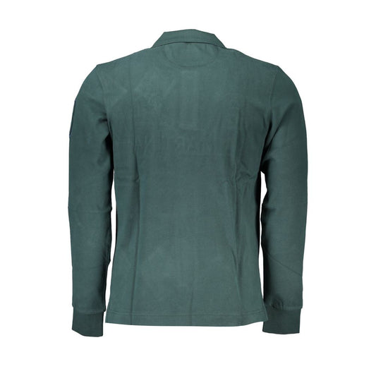 Back view of La Martina Classic Green Polo Shirt with embroidery, showcasing premium 100% cotton and two-button placket for casual style.