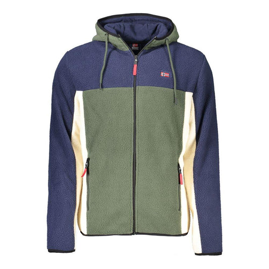Norway 1963 green polyester men's jacket with hood and dual zip pockets, featuring sleek style and contrasting details for modern sophistication.