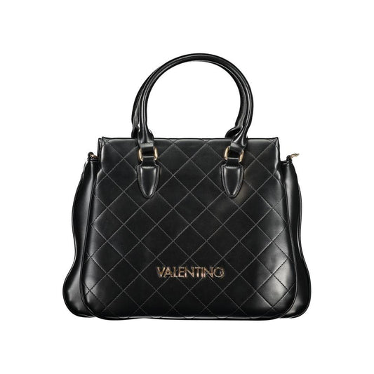 Valentino Bags black polyethylene women handbag with quilted design and gold logo, featuring dual handles.