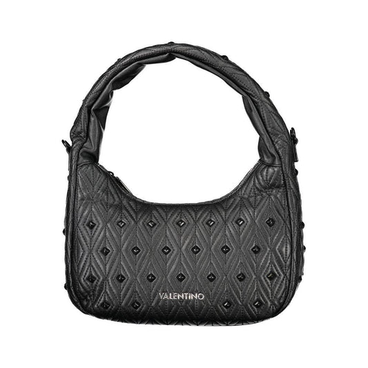 Valentino Bags black polyethylene handbag with quilted design and detachable strap, featuring interior pockets and signature logo