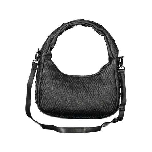 Valentino Bags black polyethylene women's handbag with adjustable removable strap, featuring a sleek design and signature logo.