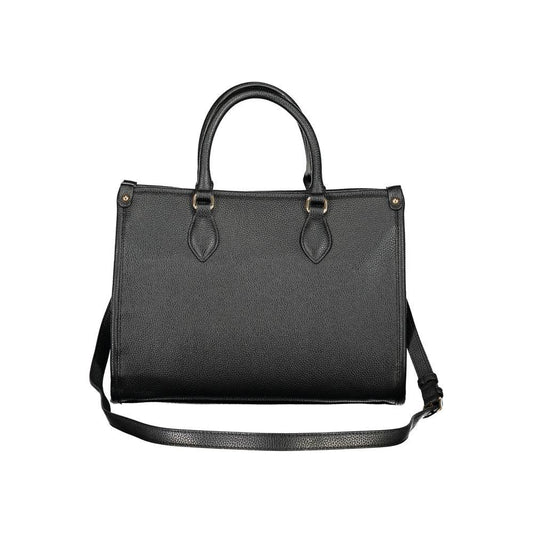Valentino black polyethylene handbag with two handles, adjustable strap, internal pocket, phone space, zipper, and protective feet.