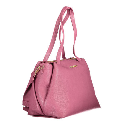 Mario Valentino Pink Polyethylene Women Handbag with decorative gold accents and elegant shoulder handles, eco-friendly fashion accessory.