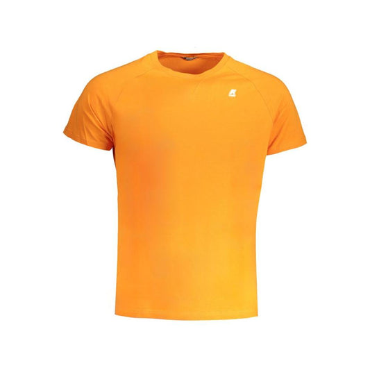 K-WAY orange cotton T-shirt featuring short sleeves, crew neck, logo and application, perfect for casual wear.