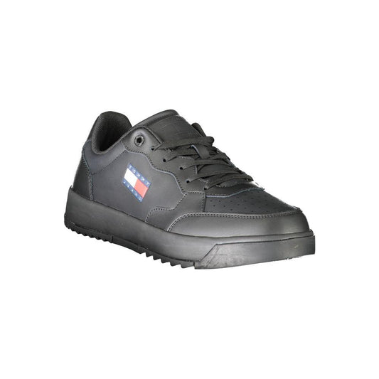 Tommy Hilfiger black polyethylene men's sneaker with logo, sleek design, lace-up style, perfect for fashion and function lovers.