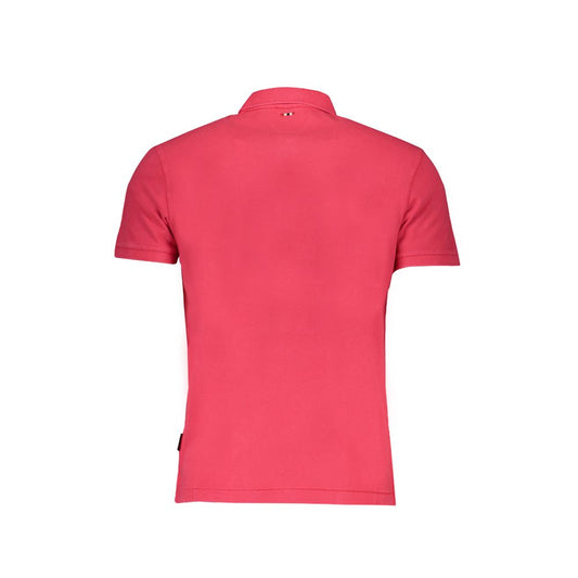 Back view of Napapijri pink cotton polo shirt with short sleeves, regular fit, 2-button design, featuring embroidered logo.