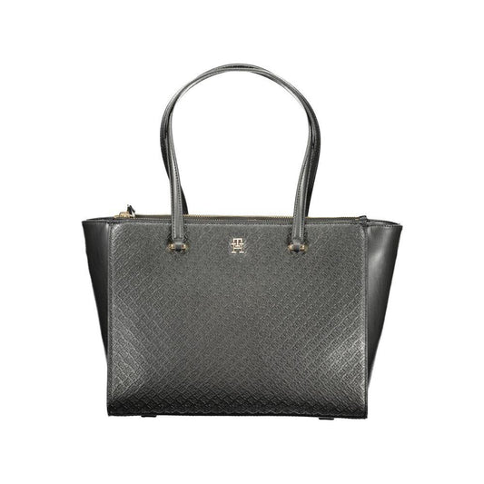 Tommy Hilfiger black polyethylene women's handbag with two handles, featuring a zip and magnet closure, ideal for stylish organization.