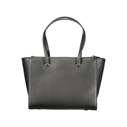 Tommy Hilfiger black polyethylene women handbag with 2 handles, featuring elegant contrasting details and secure closure for a chic look.