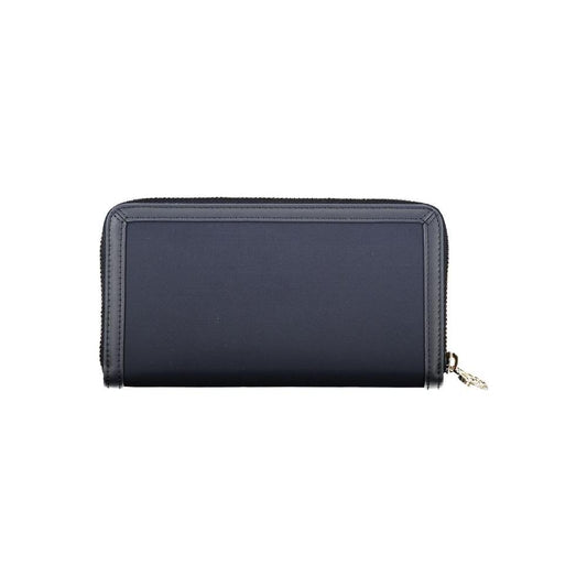 Tommy Hilfiger Chic Sustainable Blue Wallet with Secure Zip, made from recycled polyester with iconic logo and multiple compartments.