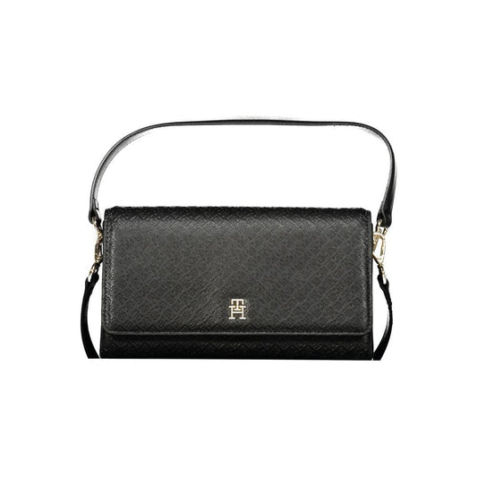 Tommy Hilfiger black polyethylene women's handbag with automatic closure and adjustable strap.
