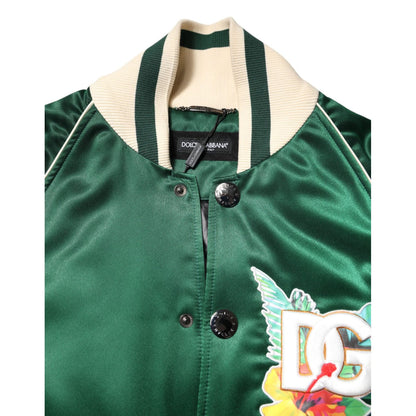 Dolce & Gabbana Green Floral DG Logo Full Zip Bomber Jacket