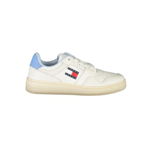 Tommy Hilfiger White Leather Women Sneaker with iconic logo and stylish design on a neutral background