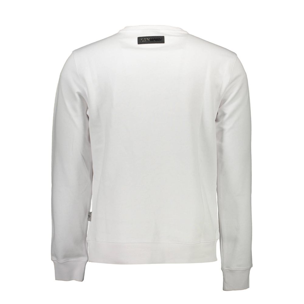 Back view of Plein Sport White Cotton Men Sweater with long sleeves and crew neck.