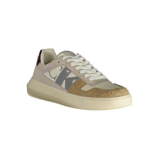 Calvin Klein beige polyester sneaker with laces, contrasting details, print, logo, made with 50% recycled thermoplastic rubber.