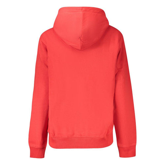 Back view of Tommy Hilfiger red organic cotton women's hooded sweatshirt showing casual style and comfort.