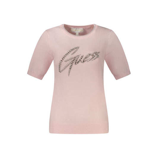 Guess Jeans Pink Viscose Women Sweater with Rhinestone Logo