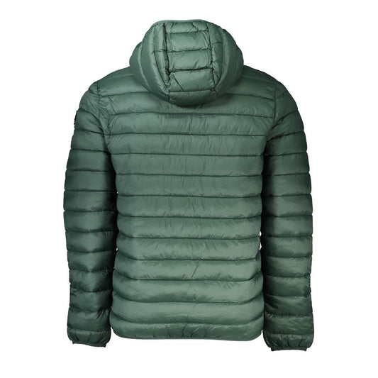 Armata Di Mare green polyamide men's jacket with hood, showcasing back view and quilted design for a sleek, modern look.