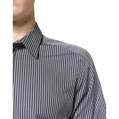 Dolce & Gabbana Black White Striped GOLD Formal Dress Shirt