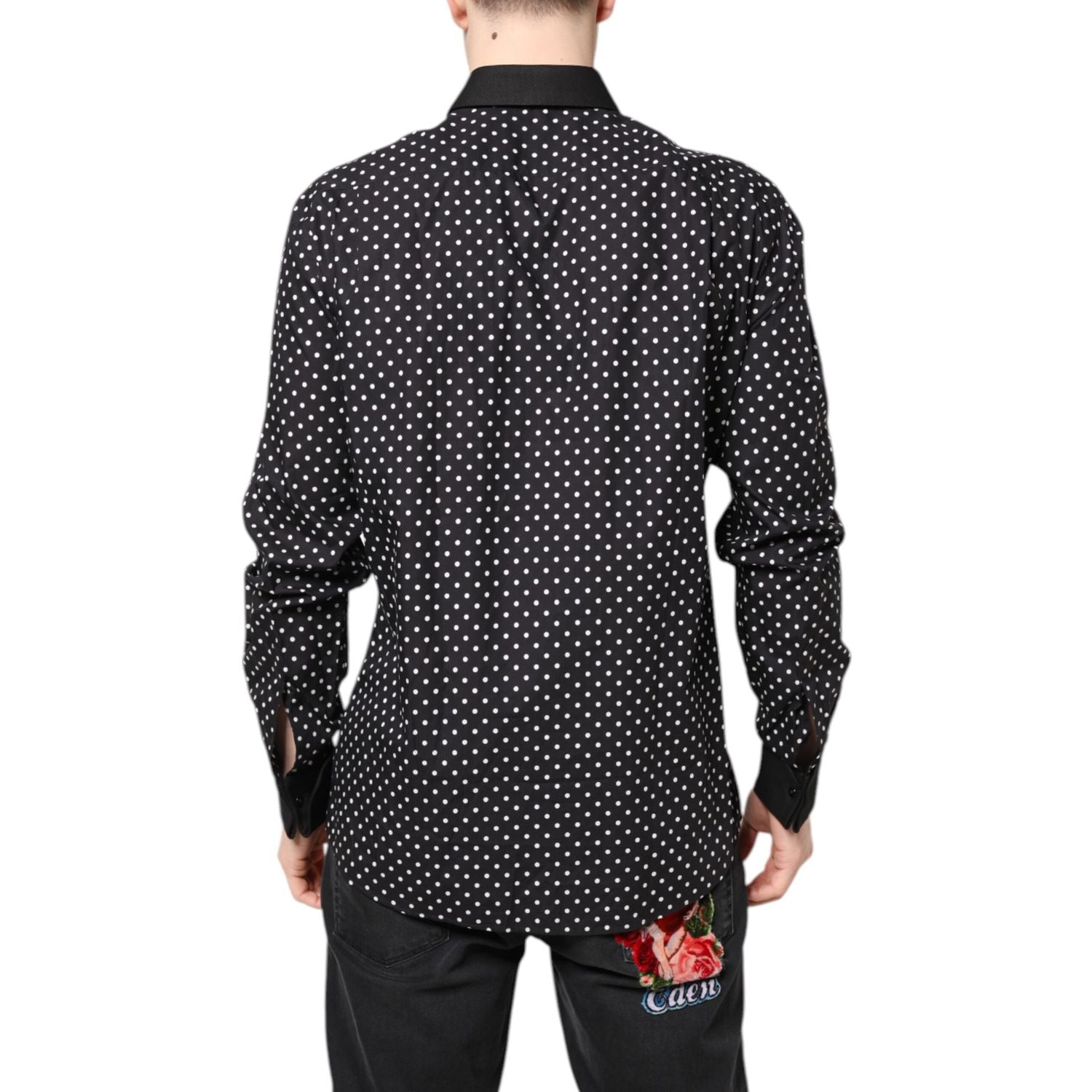 Dolce & Gabbana Black Polka Dot Cotton Formal Dress Shirt
