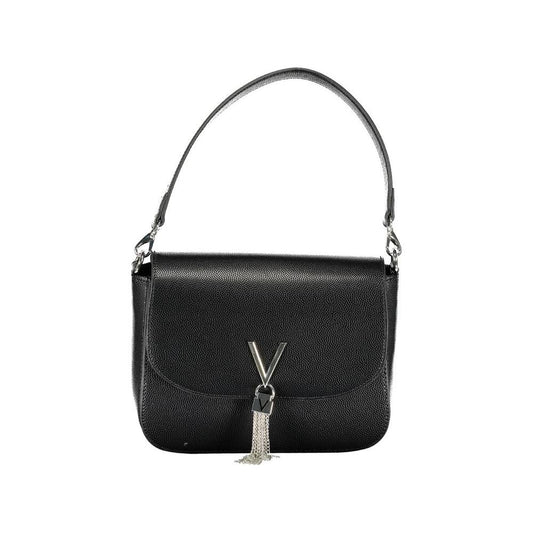 Valentino black polyethylene handbag with removable shoulder strap and chain, featuring logo, zip and magnet closure, and contrasting details.