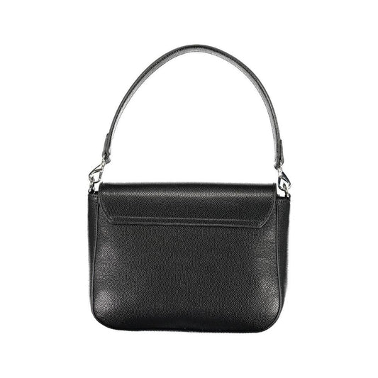 Valentino Bags black polyethylene handbag with removable shoulder handle, chain strap, inside pocket, and zip closure.