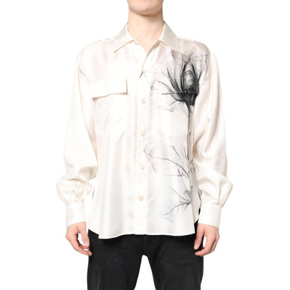 Dolce & Gabbana Ivory Silk Long Sleeves Men Casual Shirt