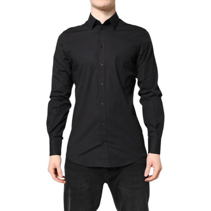 Dolce & Gabbana Black GOLD Cotton Dress Formal Shirt