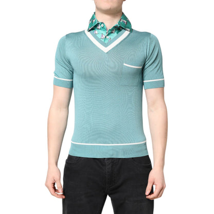 Dolce & Gabbana Green Printed Collared Short Sleeve T-shirt