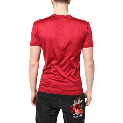Dolce & Gabbana Red Silk DG Crown Logo Short Sleeve T-shirt