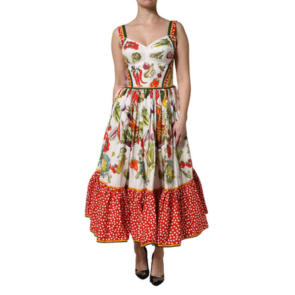 Dolce & Gabbana White Vegetables Sleeveless A-line Midi Dress