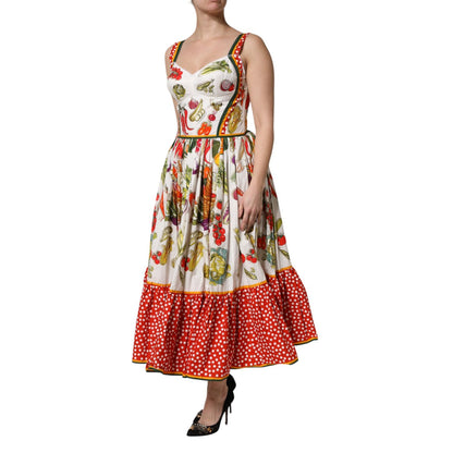 Dolce & Gabbana White Vegetables Sleeveless A-line Midi Dress