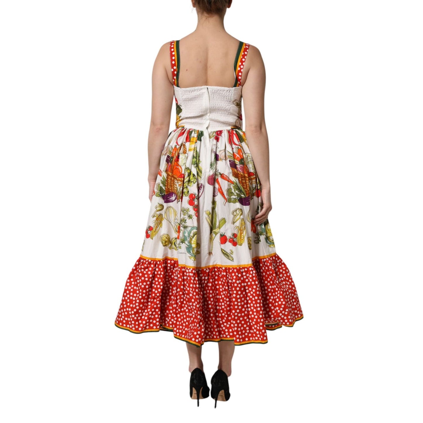 Dolce & Gabbana White Vegetables Sleeveless A-line Midi Dress