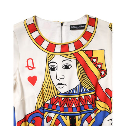 Dolce & Gabbana White Queen Of Heart Short Sleeve Midi Dress