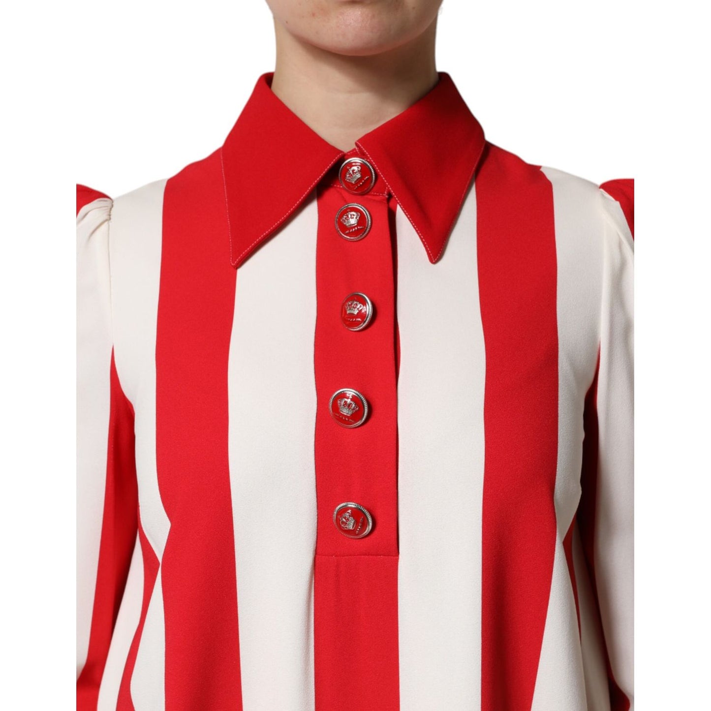 Dolce & Gabbana White Red Stripes Long Sleeves Mini Dress