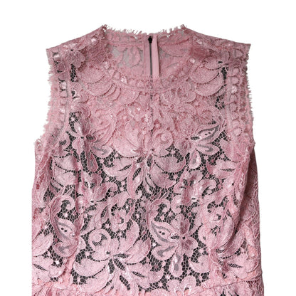 Dolce & Gabbana Pink Floral Lace Sleeveless Sheath Dress