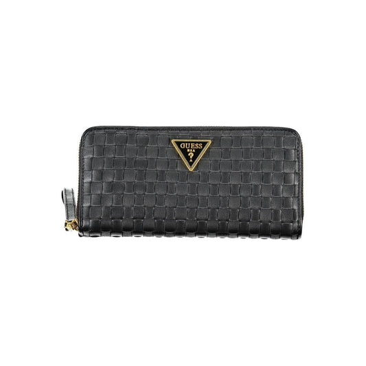 Guess Jeans elegant black wallet with zip closure, multi-compartment design, and sleek finish.