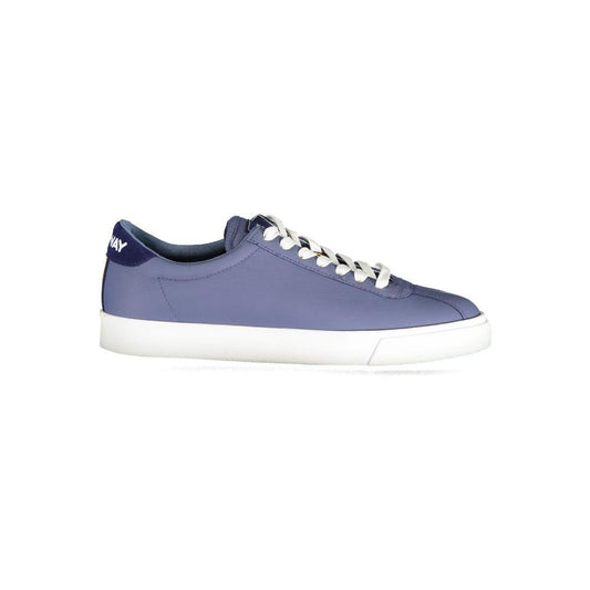 K-WAY Chic Contrast Laced Sports Sneakers in blue with white sole, featuring polyester, cotton, leather materials and K-WAY logo.