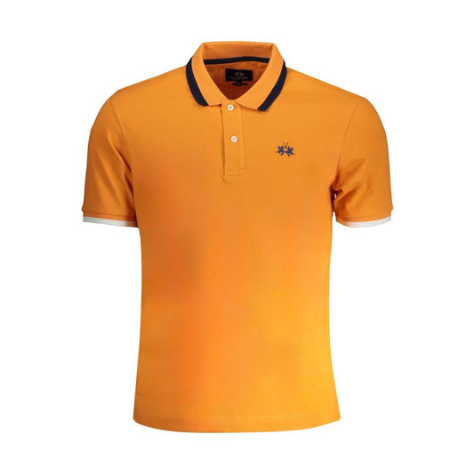 La Martina orange cotton polo shirt, short-sleeved, slim fit, with contrast details, embroidery, and logo.