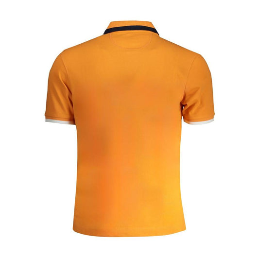 Back view of La Martina orange cotton polo shirt with short sleeves, slim fit, and contrast details.