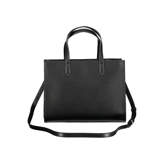Valentino Bags black polyethylene women handbag with dual handles and adjustable shoulder strap, showcasing elegant Italian design.