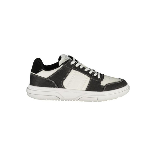 Tommy Hilfiger black polyester sneaker with laces, featuring contrast details and logo, ideal for sports footwear enthusiasts.