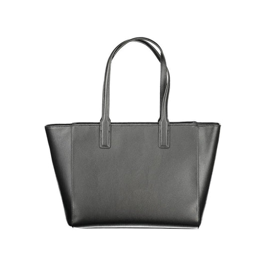 Alt Tag: Tommy Hilfiger Black Recycled Polyester Women Handbag with Dual Handles, Sustainable and Stylish