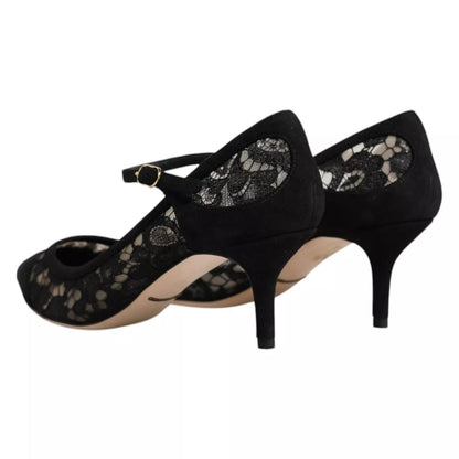 Dolce & Gabbana Black Mary Jane Taormina Lace Pumps Shoes